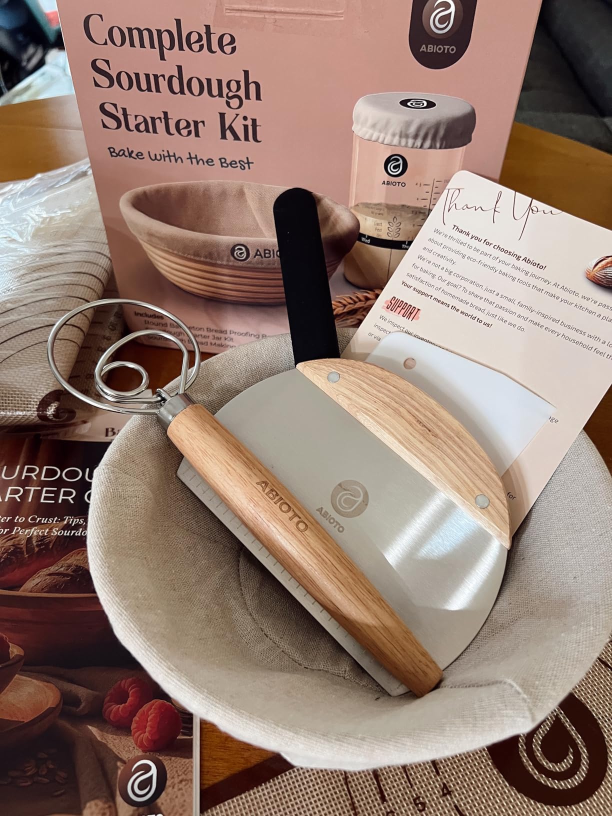 ABIOTO Banneton Baskets with Sourdough Bread Baking Supplies - 17-Piece Kit | Bread Baking Kit for Beginners - Round & Oval Sourdough Proofing Baskets, Liners, Slings, Mat, Lame, Danish Whisk, & Scrapers customer photo 1