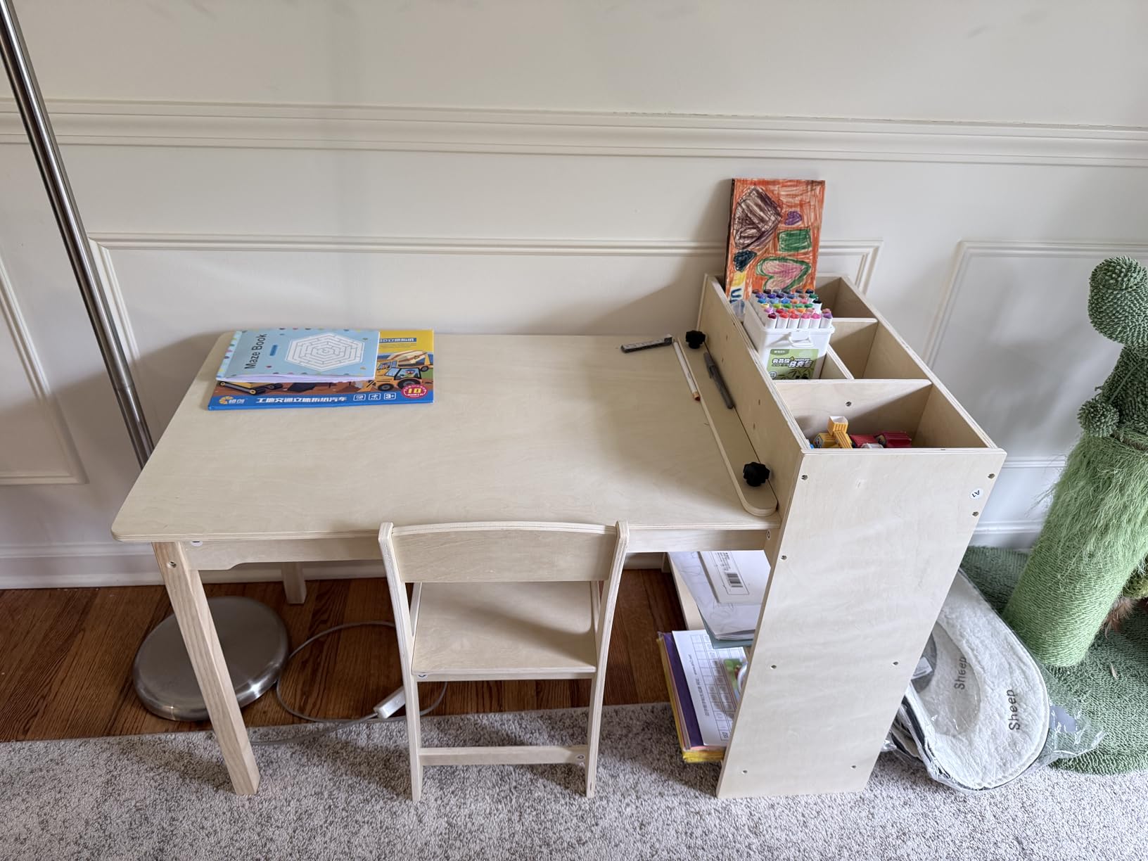 bbgroundgrm Kids Art Table and Chair Set, Birch Wooden Activity Craft Table, Kids Drawing Table, Toddler Desk with Storage and 1 Chair customer photo 2