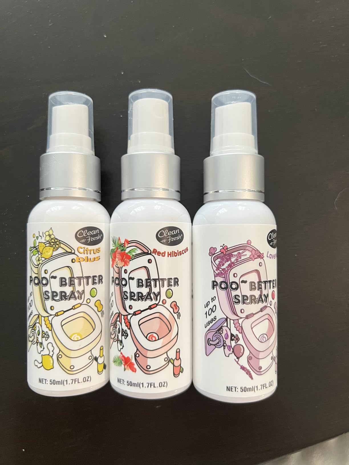 Clean-n-Fresh Toilet Spray, Variety Pack of 3 - Citrus/Lavender/Hibiscus, Travel Size 1.7 Fl Oz Each customer photo 2