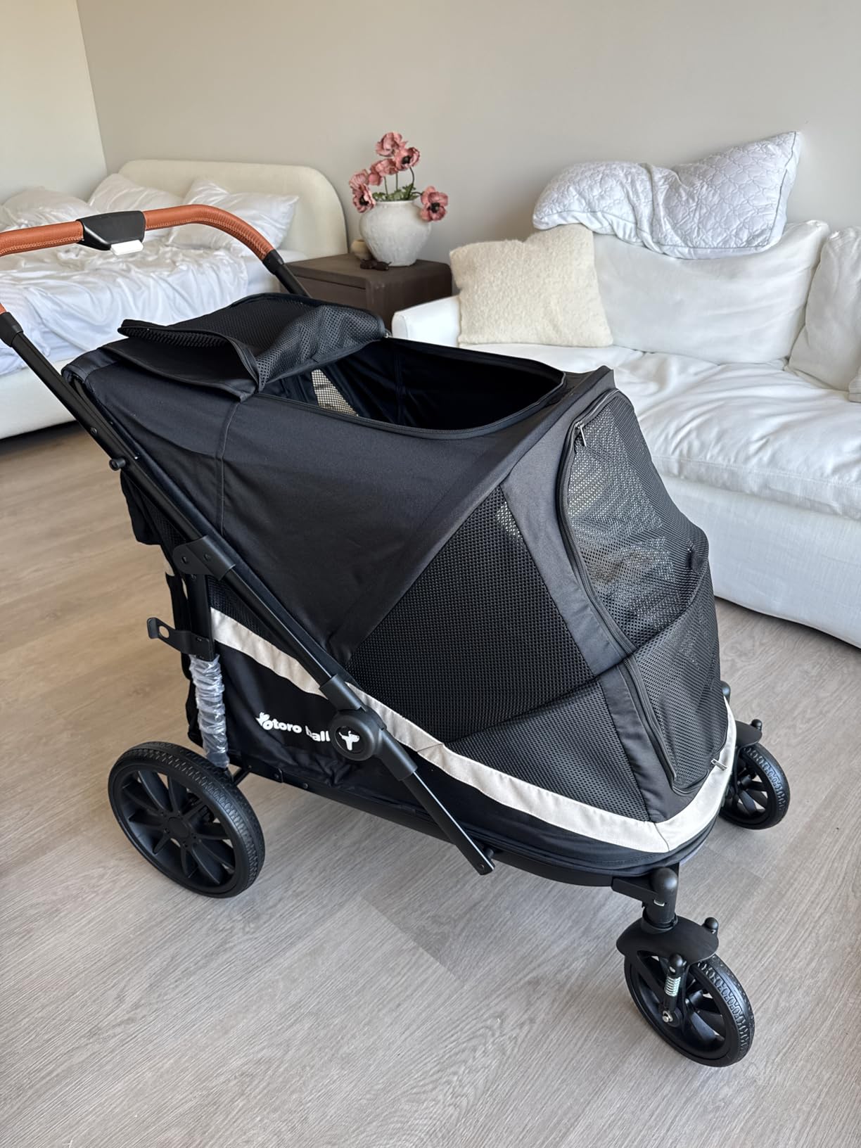 Dog Stroller for Large Dogs One-Click Folding 4 Wheel Foldable Dog Stroller for 2 Dogs with Storage Pocket Suitable for Pets Up to 80LBS (Black, Large) customer photo 1