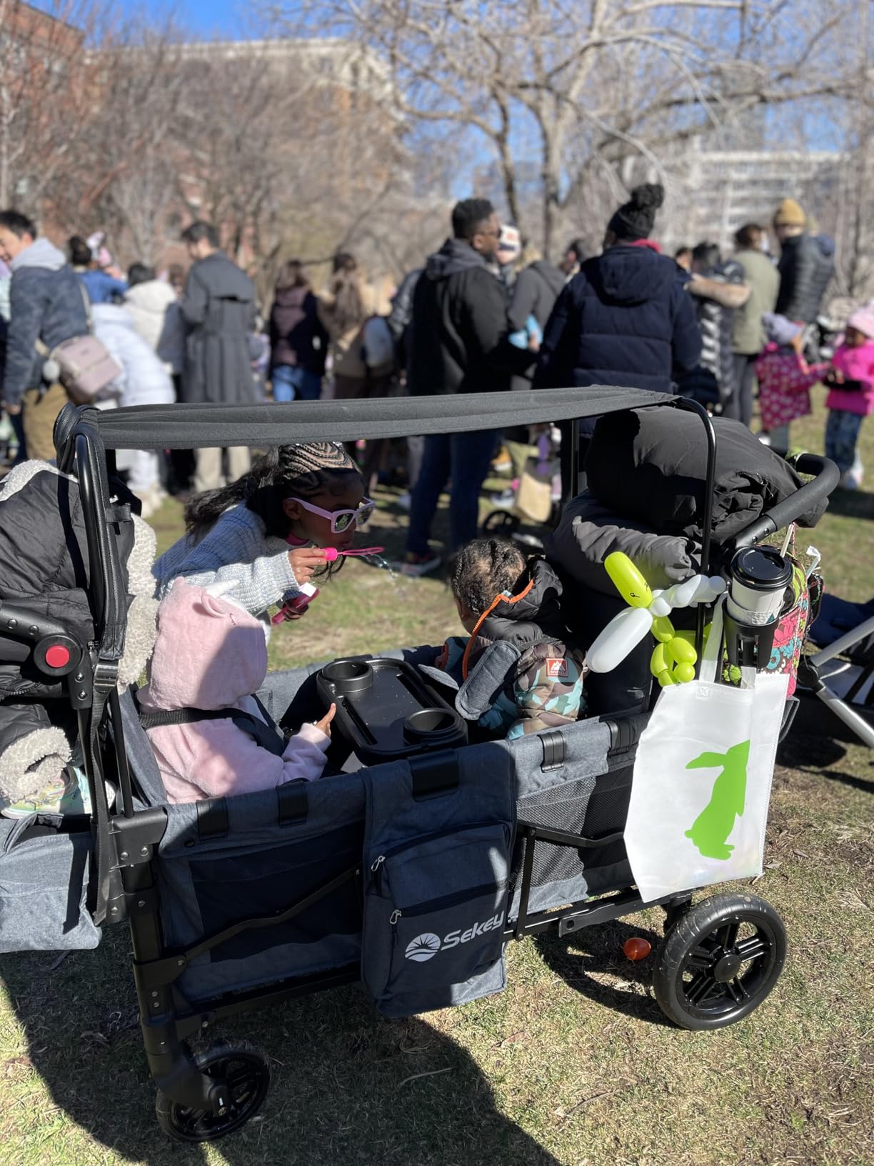 Sekey Wagon Stroller for 2 Kids, Luxury 4-in-1 Stroller Wagon - Premium Quality with Convertible Seats, Adjustable Push Handles, Removable Canopy, Cup Holder, Snack Tray & Cooler, US Certified customer photo 2