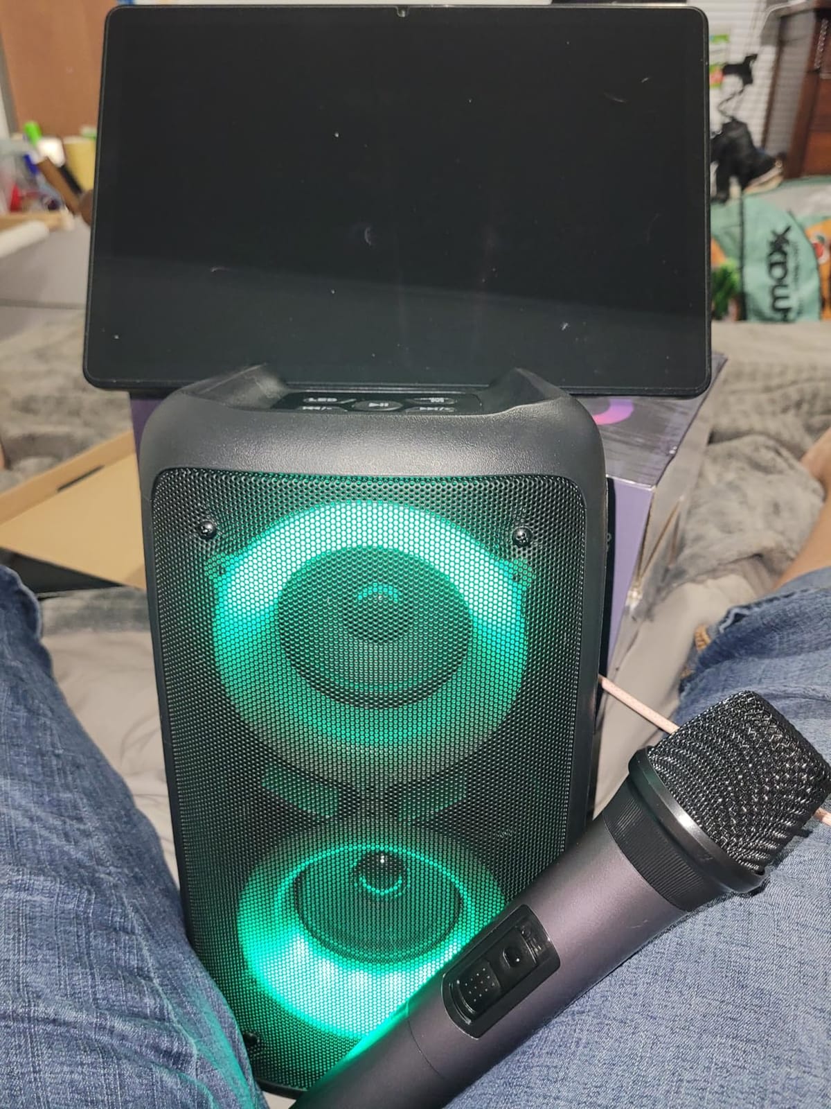 Karaoke Machine, Bluetooth Speaker with 2 Wireless Microphones Adults Kids | Dual Powerful Speakers, TWS, LED Light, Portable, 10H Battery PA System, USB TF AUX, Home Party Outdoor Camping Birthday Gifts customer photo 1