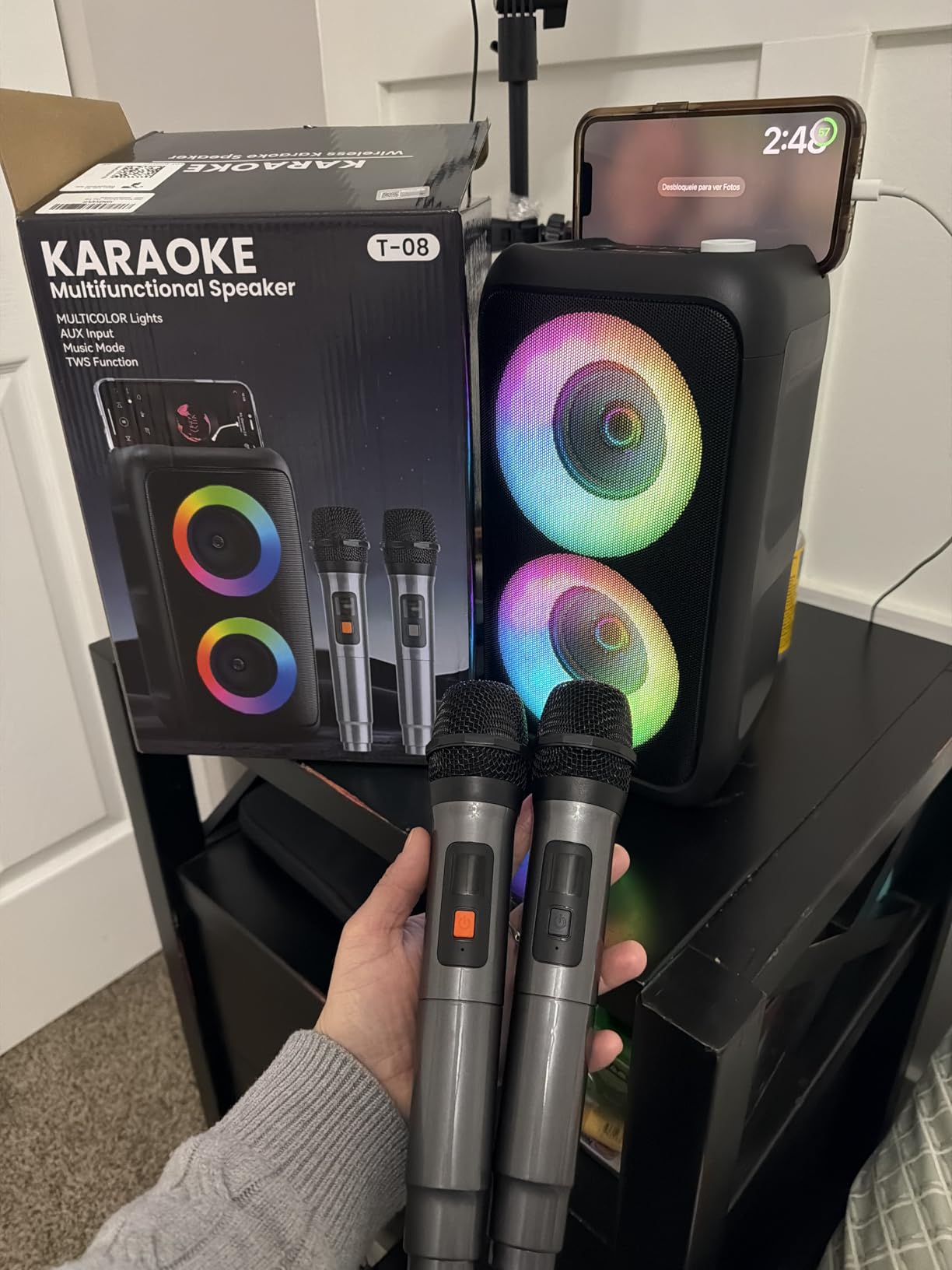 Karaoke Machine, Bluetooth Speaker with 2 Wireless Microphones Adults Kids | Dual Powerful Speakers, TWS, LED Light, Portable, 10H Battery PA System, USB TF AUX, Home Party Outdoor Camping Birthday Gifts customer photo 2