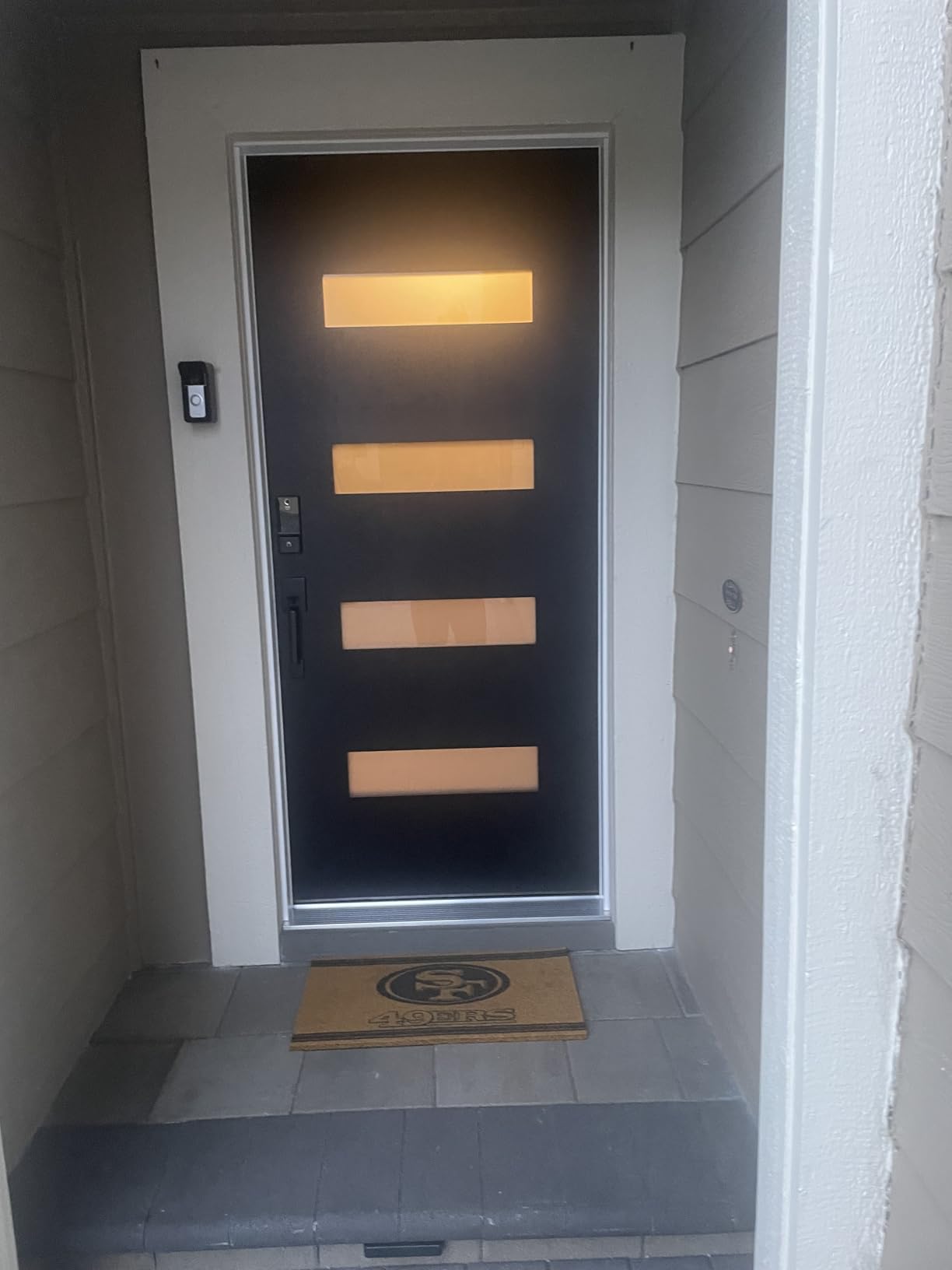 Fiberglass Entry Door 36x80'', French Exterior Door Right Hand Inswing Black Finished Frosted Glass Knock-Down Door, Vinyl Frame and Brickmould Included customer photo 1