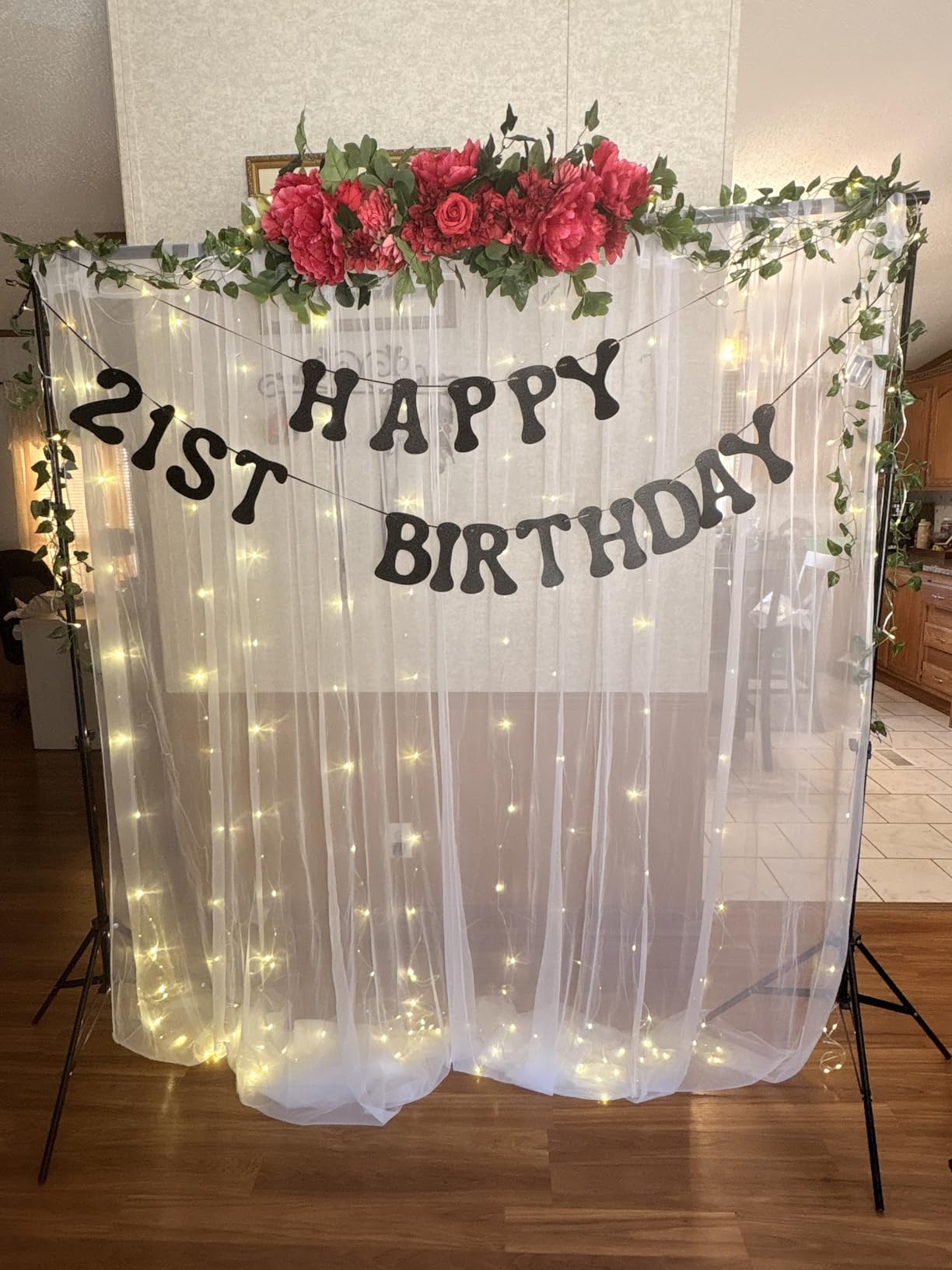 10x10ft White Tulle Backdrop Curtain with String Lights, Wrinkle-Free Sheer Wedding Backdrop for Birthday Parties, Baby Showers, Bridal Showers, Photo Shoots and Home Decorations, White customer photo 1