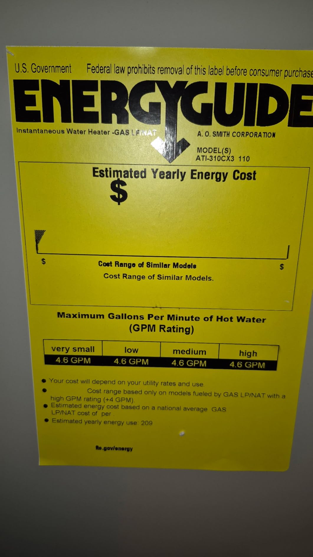 A. O. Smith Water Heater | 10 GPM, 199K BTU | NG Indoor | ATI-540P-N customer photo 1