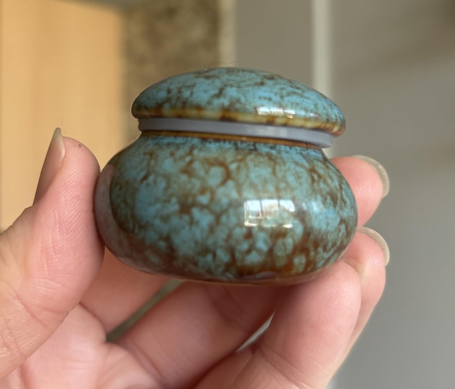 Small Urns for Human Ashes Keepsake, Ceramic Small Cremation Urn for Ashes for Women Adult Male with Gift Box and Velvet Bag 1.6'' Mini Urns for Pet Urn Dog Cat Ashes Keepsake Blue customer photo 2