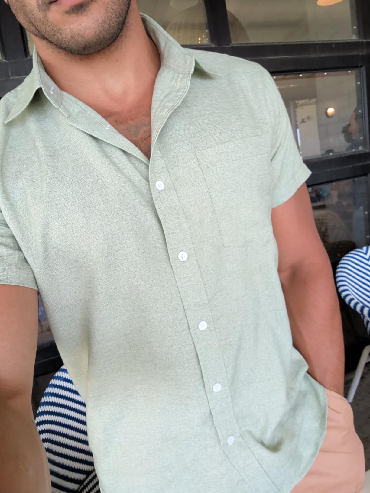 Alimens & Gentle Mens Linen Shirts Short Sleeve Button Down Shirts Wrinkle Free Casual Vacation Beach Summer Tops customer photo 1