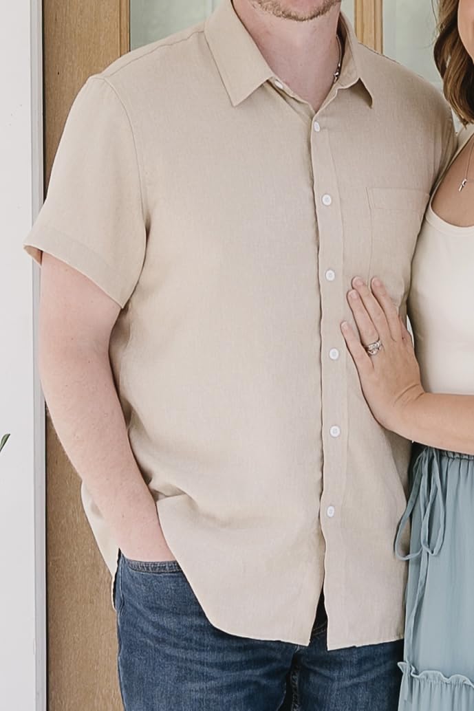 Alimens & Gentle Mens Linen Shirts Short Sleeve Button Down Shirts Wrinkle Free Casual Vacation Beach Summer Tops customer photo 2