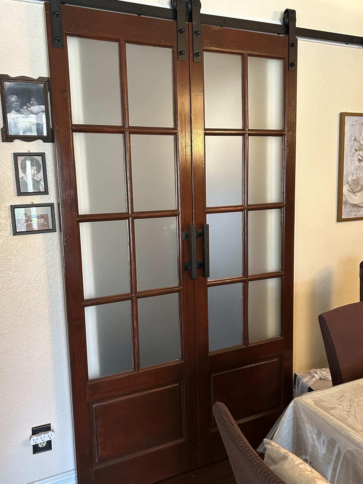 Preassembled 48x84 (Double 24x84) Inch Clear Glass French Interior Door with 8Ft Barn Door Hardware Kit Included, Spruce Wood Support DIY Dyeing, Easy Assembly customer photo 2