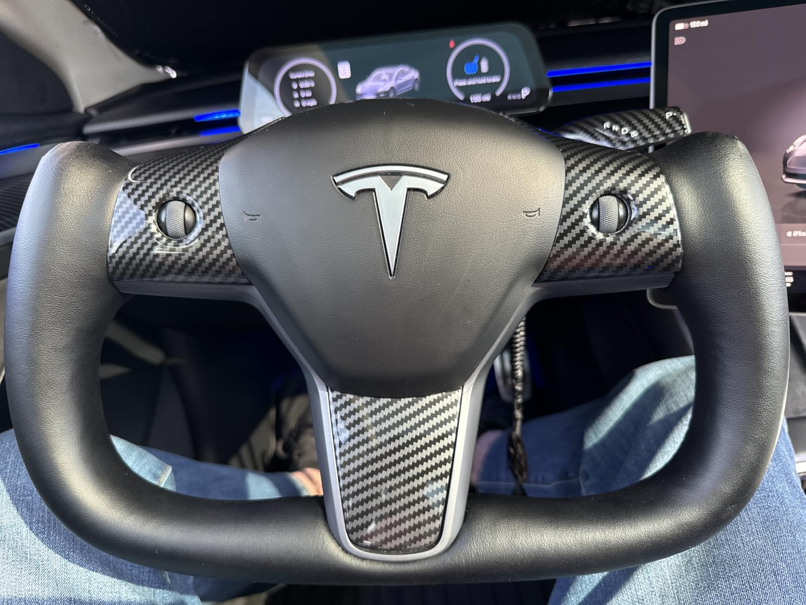 Tlyard Yoke Steering Wheel Personalized for Tesla 3 Y, Perforated Nappa Leather with Carbon Fiber Matte for Tesla Model 3 2017-2023, Model Y 2019-2024 With Heating Function customer photo 1