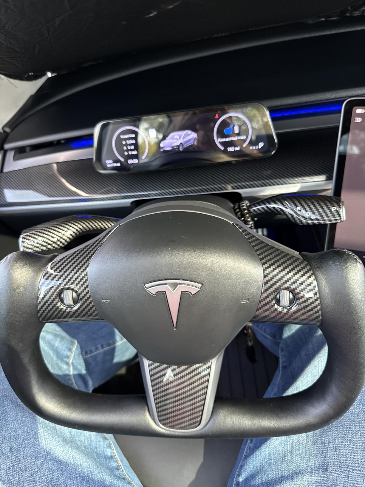 Tlyard Yoke Steering Wheel Personalized for Tesla 3 Y, Perforated Nappa Leather with Carbon Fiber Matte for Tesla Model 3 2017-2023, Model Y 2019-2024 With Heating Function customer photo 2