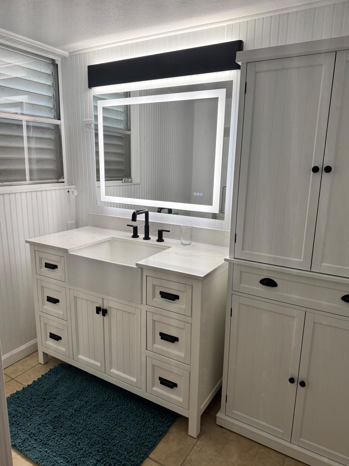 48 Inch Bathroom Vanity with Sink, Fully Assembled, White | Farmhouse Solid Wood Single Sink Bathroom Vanity with Soft Close Doors & Dovetail Drawers, Apron Farm Sink, 0.78