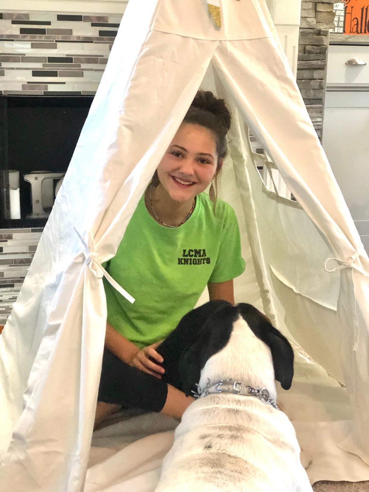 Little Dove Teepee Tent for Kids with Star Lights, Mat & Carry Bag, Premium Cotton Canvas Kids Play Tent with Wooden Poles, Easy Assembly, Foldable Indoor Outdoor Playhouse, Gift for Boys Girls customer photo 2