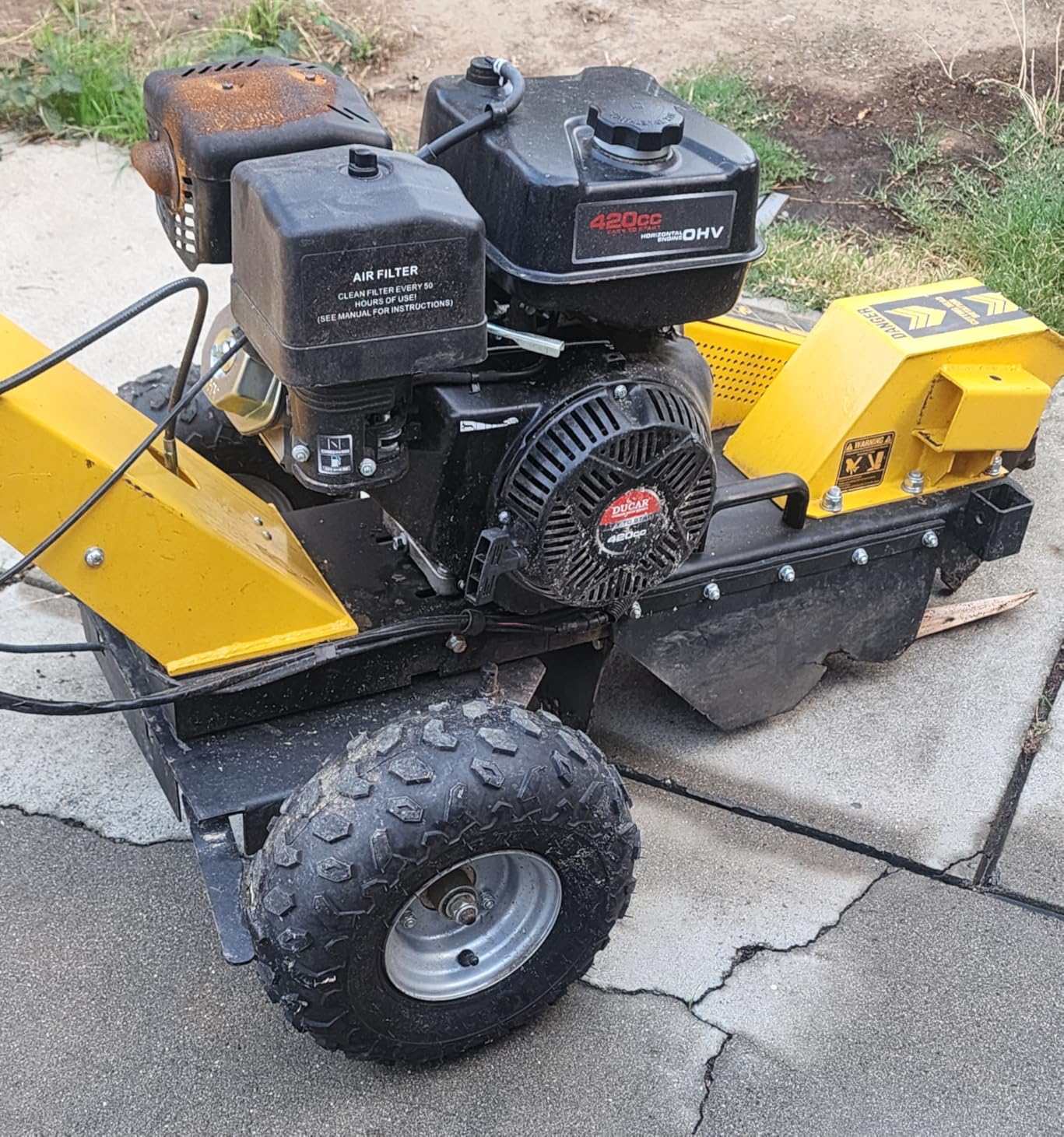 MechMaxx 15 inch DUCAR 420cc 15HP Electric Start Gasoline Engine Stump Grinder With Tow Bar,12pcs Alloy Teeth, 15'' Cutting Height And 10'' Cutting Depth,Two Wheel Brake System, SG380 Yellow customer photo 2