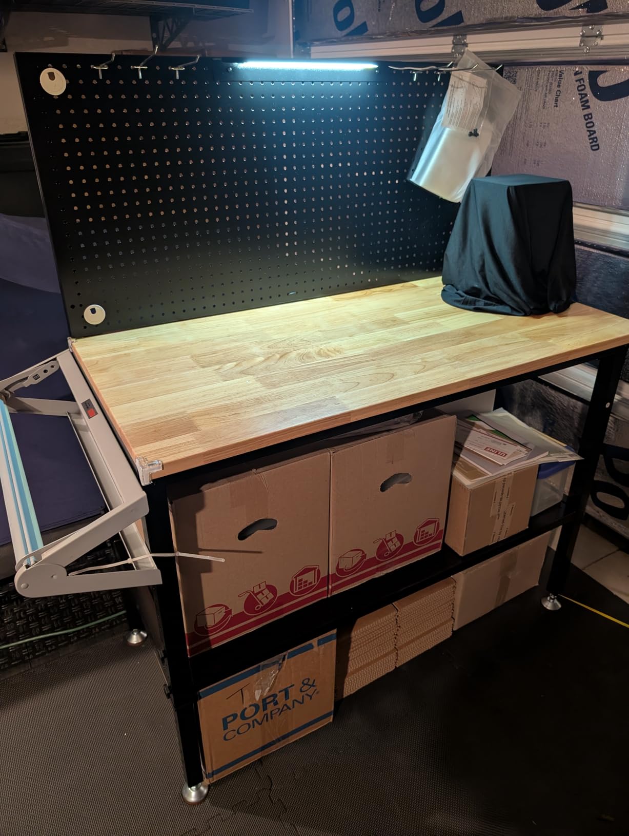 CAMMOO 48x24 Inch Garage Work Bench with Storage, Pegboard & Power Strip | Heavy Duty Adjustable Workbench With 2000 lb Load, Rubberwood Top, LED Light & ETL Outlets For Garage Workshop customer photo 1