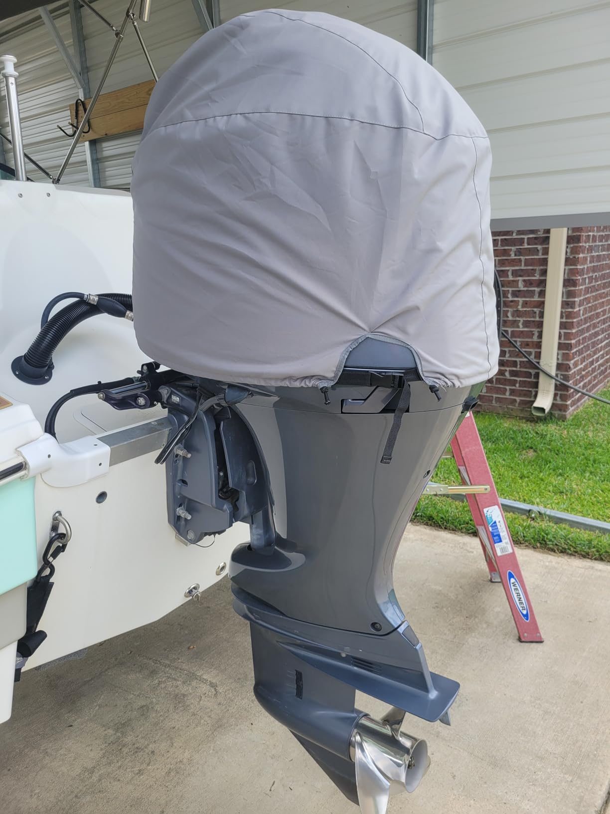 Outboard Motor Cover for Yamaha F150 F175 F200 B-Series, 600D Oxford Cotton | Waterproof Boat Engine Hood Cowling Cover for Yamaha 2015-2022 F150B F175B F200B Windproof Buckle, All Weather customer photo 2
