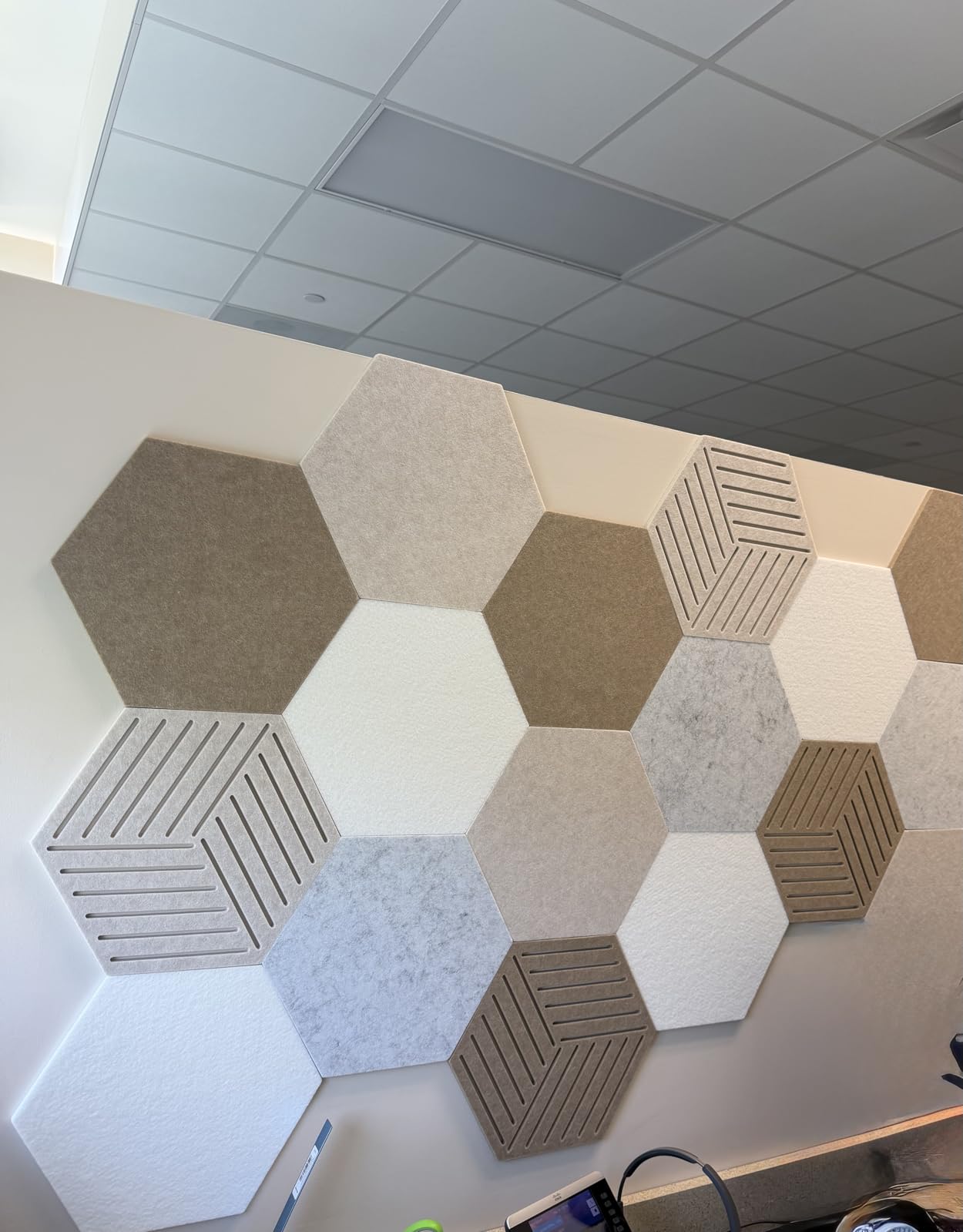 Felt Pin Cork Boards for Walls, 12 x 10 inch, 10 Pack | Hexagon Cork Board Tiles for Office, 1300g/m² Dense Felt, Fully Self Adhesive, Peel and Stick, Frameless, Modern, Boho customer photo 1