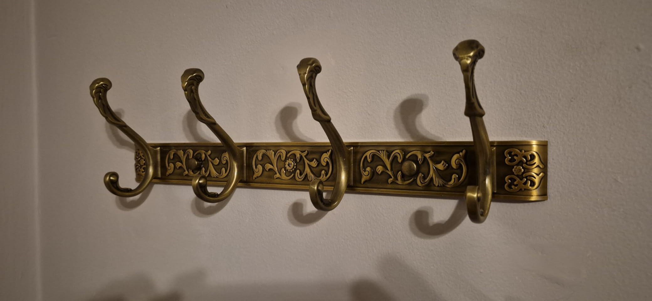 Vintage Coat Rack Wall Mount, Decorative Wall Coat Rack with 4 Hooks for Hanging Key Purse Hat Robe Towel Clothes, Antique Brass customer photo 2