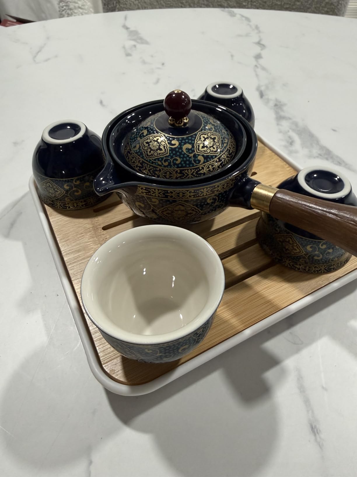 Chinese Tea Set, Chinese Gongfu Tea Set, Portable Teapot Set with 360 Rotation Tea Maker and Infuser, Kung Fu Tea Set Portable All in One Leather Bag (4cups-Floral Black) customer photo 2