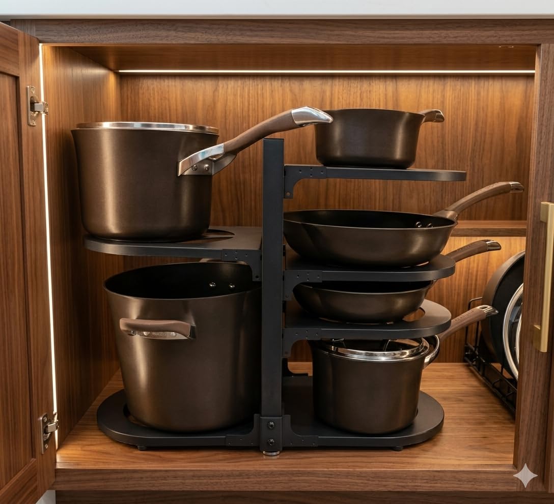Adjustable Heavy Duty Pots and Pans Organizer Under Cabinet, 8-Tier Pot and Pan Organizers Inside Cabinet, Kitchen Cabinet Organizers and Storage, Black customer photo 1