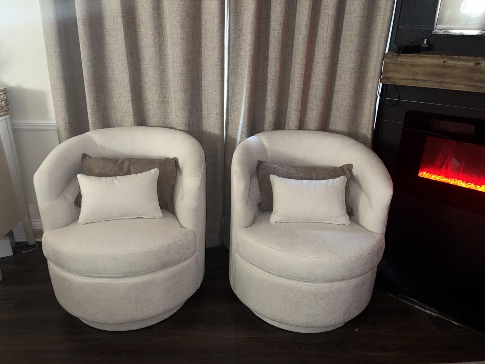 CANMOV Swivel Accent Chair, 360 Degree Round Swivel Barrel Chair with Pillow, Upholstered Comfy Barrel Armchair Single Club Sofa Chair for Living Room,Bedroom, Reading Room, Dark Grey customer photo 1