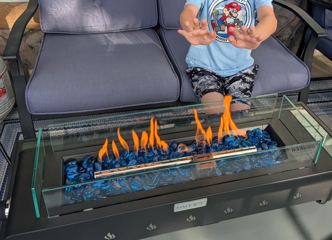 Happygrill 30 Inch 40,000 BTU Tabletop Propane Fire Pit with Wind Guard | Table Top Firepit Fire Bowl with Glass Rocks, Stainless Steel Burner & Cover, Outdoor Portable Fireplace for Patio, Camping customer photo 1