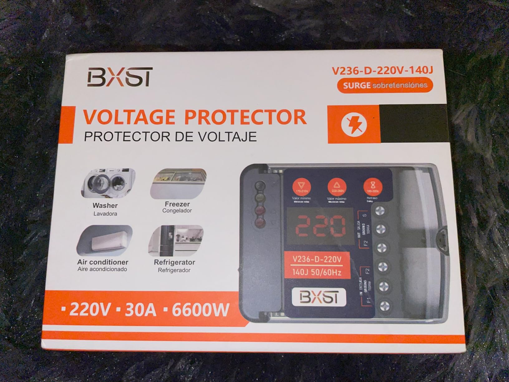 BXST Heavy Duty Wiring Surge Protector with LED Display Adjustable Voltage & Delay Protection, 220V, 30A, 6600W Max, 140J Surge Protection for Refrigerators, Air Conditioning, Motors, Pumps customer photo 1