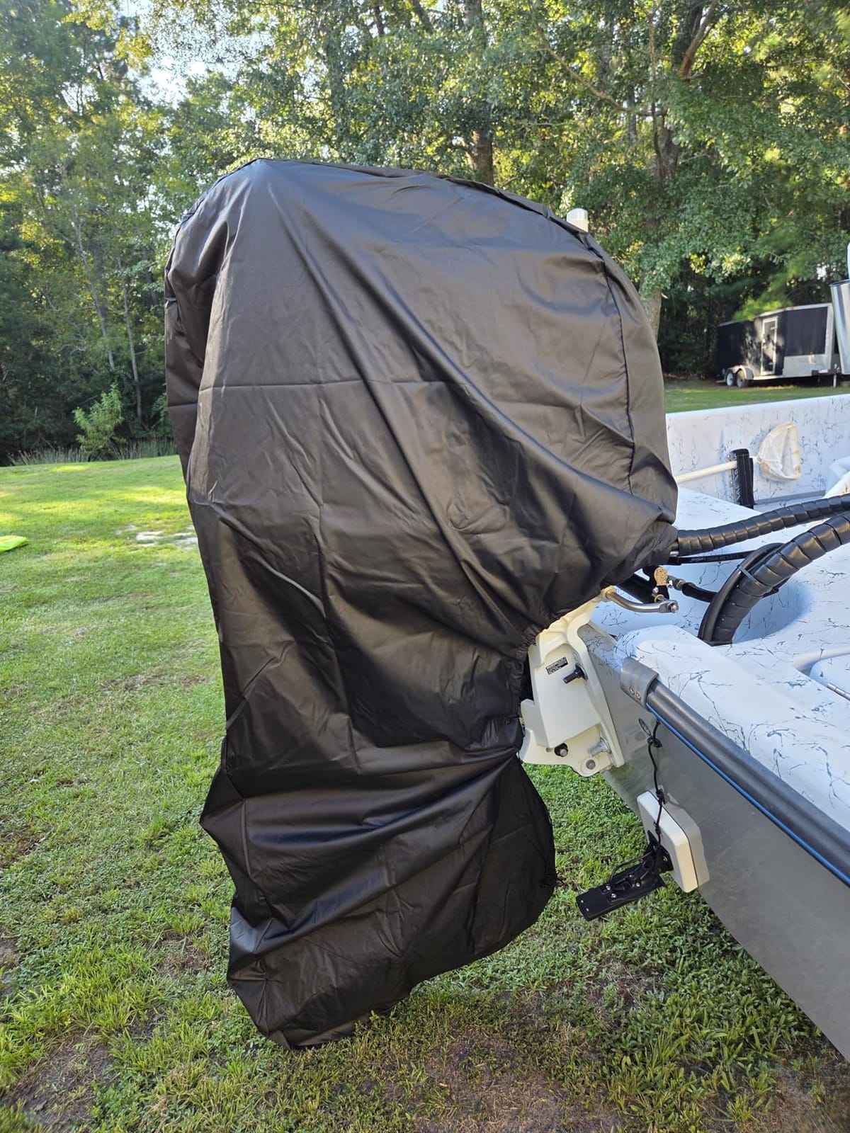 Outboard Motor Cover - 600D Full Boat Motor Cover Waterproof & Heavy Duty, Fade-Resistant Boat Engine Cover, Fit for Motor 150-225 HP, Black customer photo 1