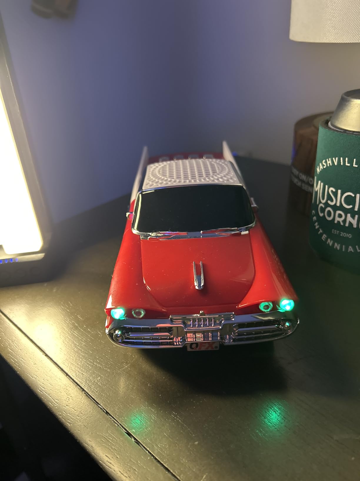 QFX Bluetooth 1959 Retro Classic Car Speaker, Dual 2-inch Speakers, Hands-Free Link, Built-in Microphone, FM Radio, and LED Party Lights, Red - BT-1959-RED customer photo 1