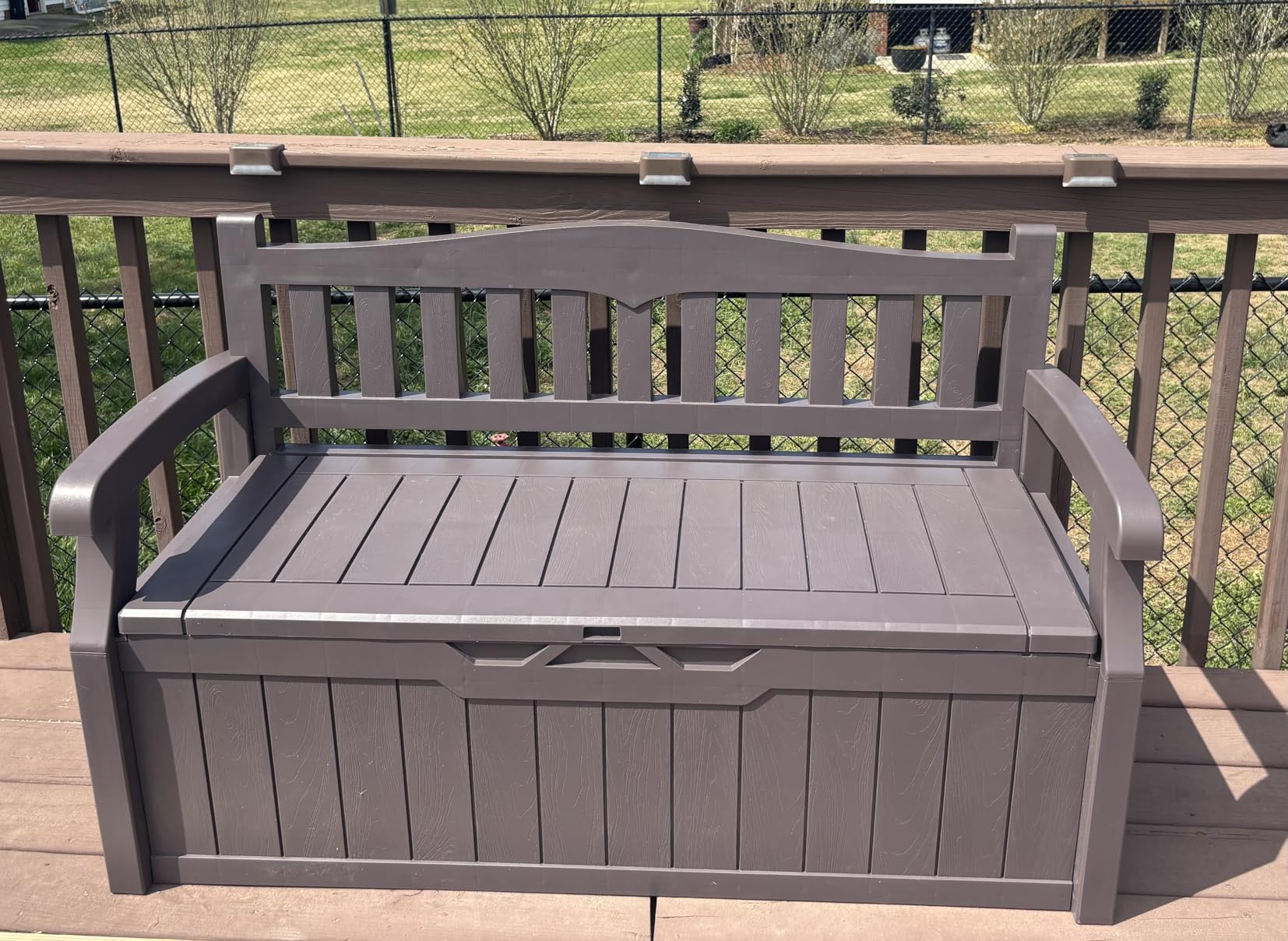 Flamaker 80 Gallon Storage Bench, Deck Box with Seat Waterproof All-Weather | Lockable Heavy-Duty Chest Box with Seating Bench for Garden, Patio, Poolside, Indoor, Outdoor customer photo 2