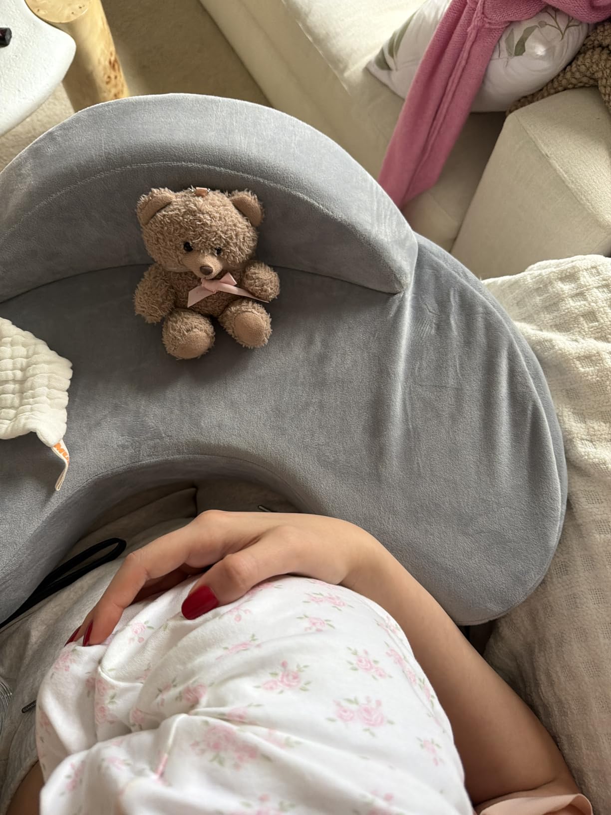 Momcozy CozyPro Nursing Pillow for Breastfeeding with Lumbar & Arm Support | Innovative Safety Guard, Adjustable Waist Strap for All Body Types, Firm Memory Foam, 28% Wider Cushion, Removable Cover customer photo 1