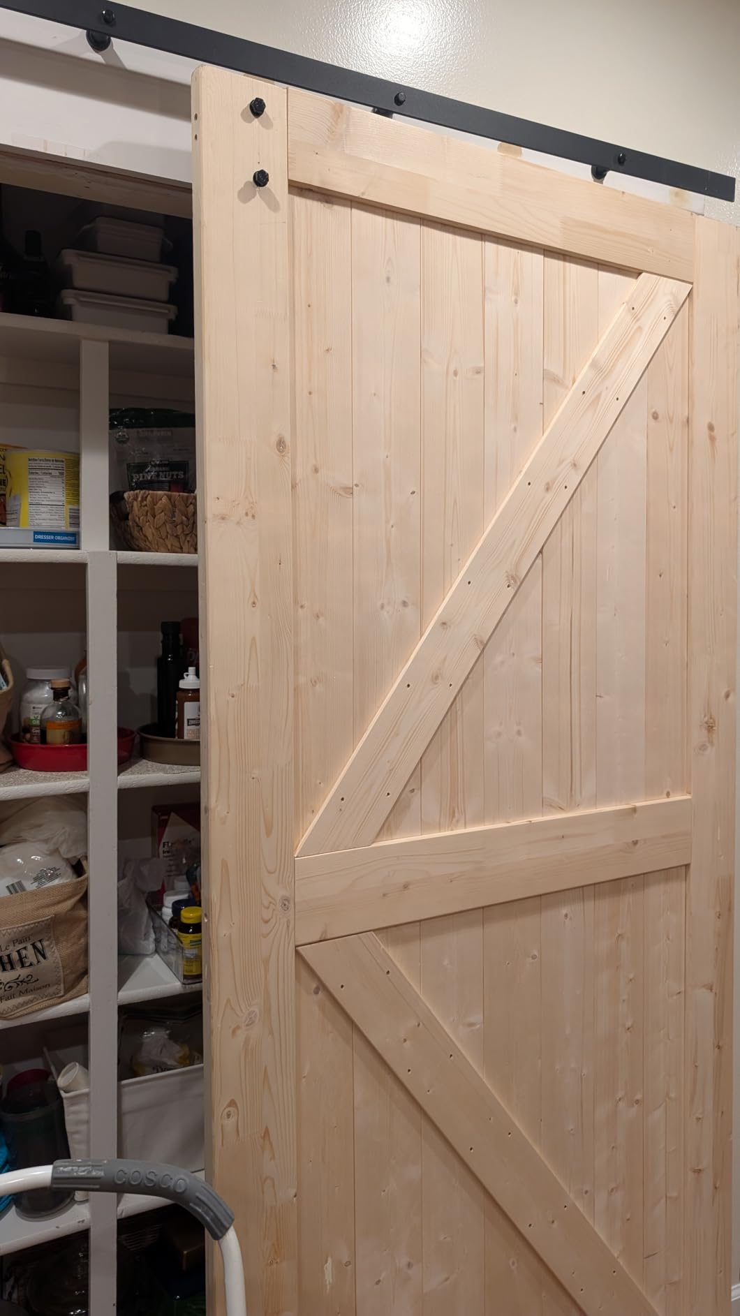 SMARTSTANDARD Double 36in x 84in Bypass Barn Door with 6.6FT Hardware Included, Unfinished Solid Wood customer photo 2