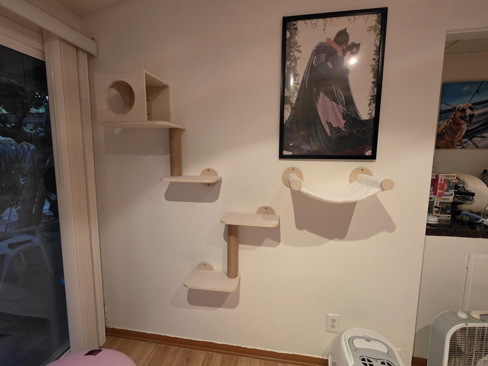 FUKUMARU Cat Wall Shelves, 5-Piece Stable Wooden Wall-Mounted Furniture Set, Kitty Climber with Hammock, House, Steps, Scratching Post (Beige) customer photo 1