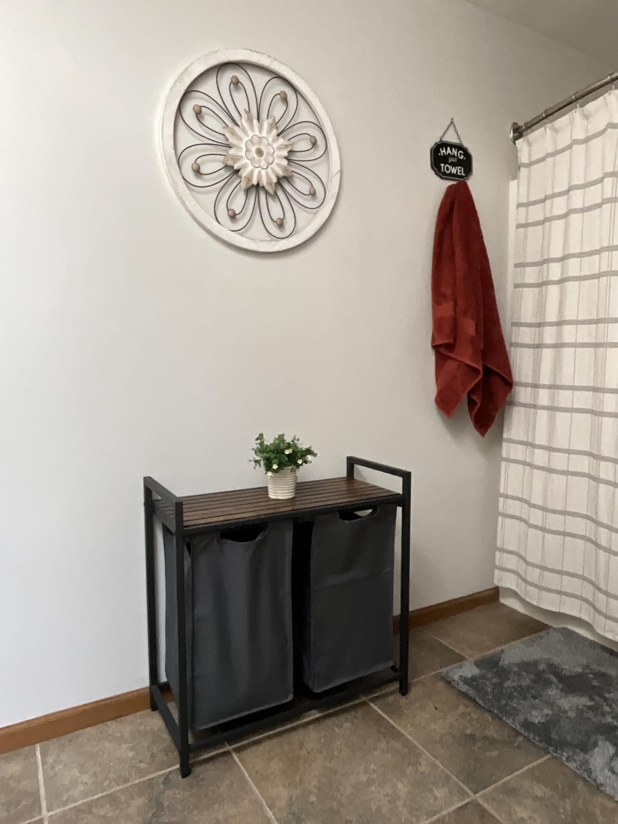 VASAGLE Laundry Hamper, Laundry Basket, Laundry Sorter with 3 Pull-Out and Removable Bags, Shelf, Metal Frame, 3 x 10.6 Gallons (40 L), 36.4 x 13 x 28.4 Inches, Tricolor and Rustic Brown UBLH301X01 customer photo 1