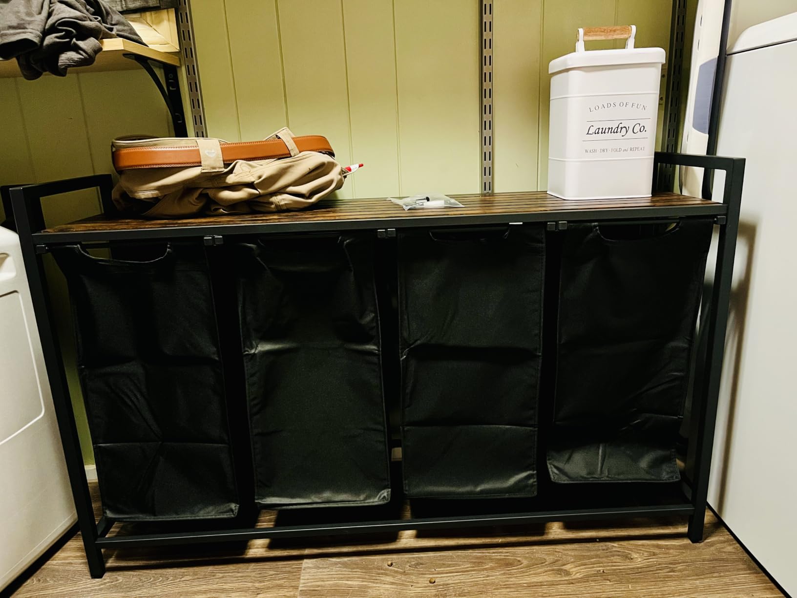 VASAGLE Laundry Hamper, Laundry Basket, Laundry Sorter with 3 Pull-Out and Removable Bags, Shelf, Metal Frame, 3 x 10.6 Gallons (40 L), 36.4 x 13 x 28.4 Inches, Tricolor and Rustic Brown UBLH301X01 customer photo 2