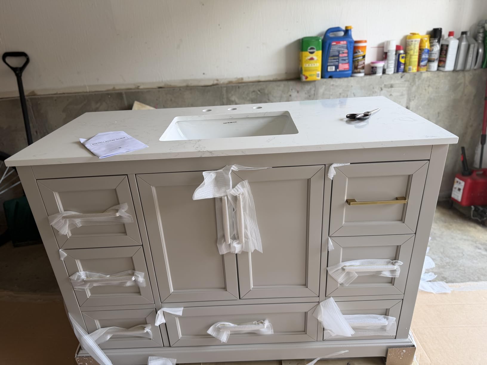 48 Inch Bathroom Vanity with Sink Combo, Solid Wood Frame with Stone Top & Backsplash, Fully-Assembled with Soft-Closing Doors & 7 Drawers, Greige customer photo 1