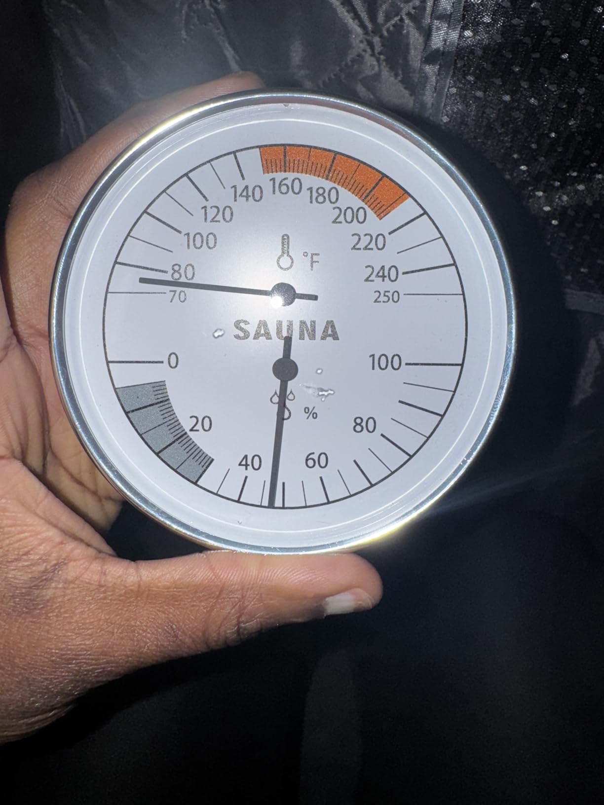 Sauna Thermometer Hygrometer, 70-250°F & 0-100% RH Gauge for Sauna Rooms | aluminum & glass construction hanging or standing setup large dial clear marks rustproof & heat-resistant materials customer photo 1