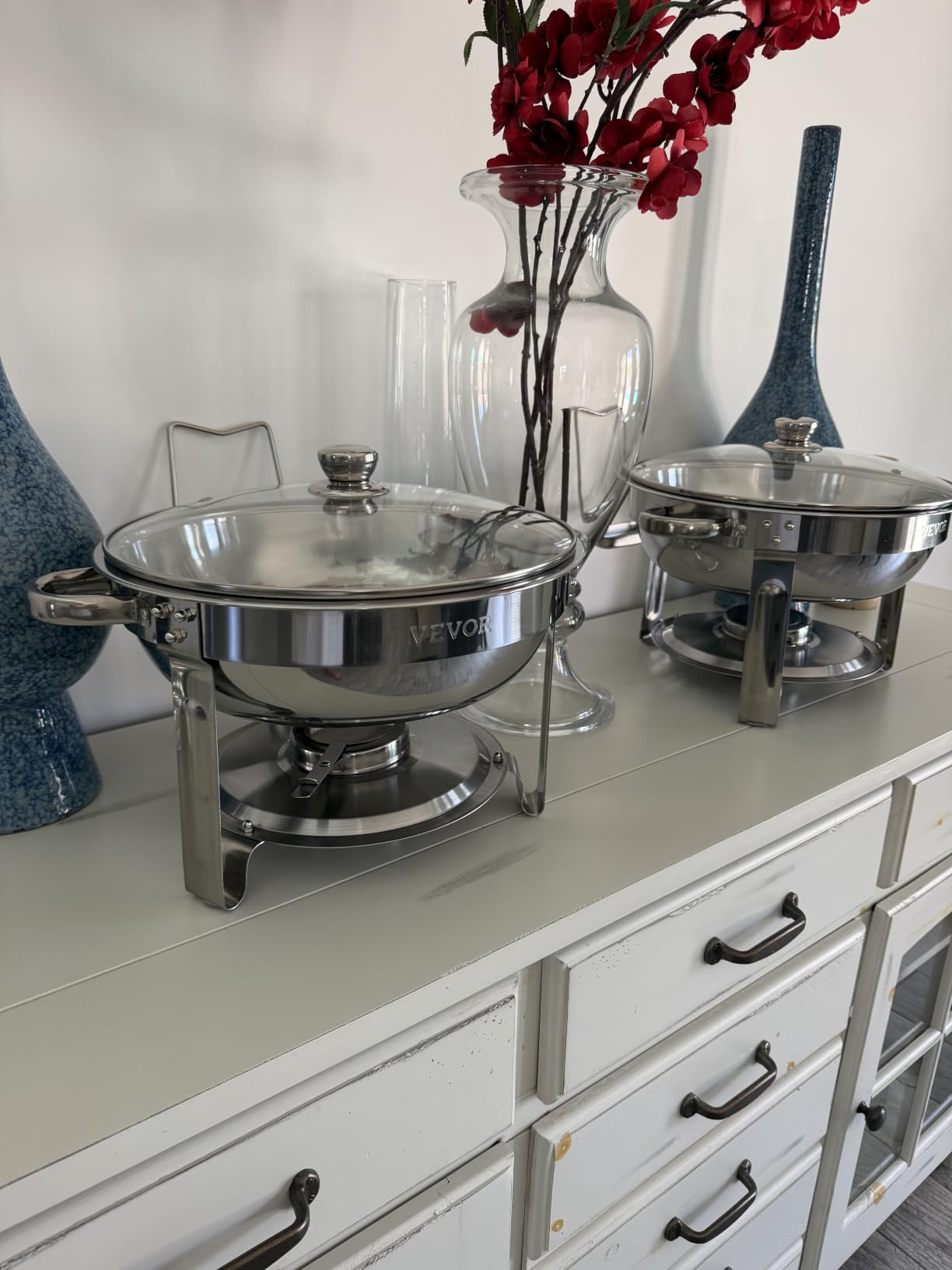 VEVOR Chafing Dish Buffet Set, 5 Qt 4 Pack, Stainless Steel Chafer with 4 Full Size Pan, Round Catering Warmer Server with Glass Lid Water Pan Folding Stand Fuel Holder, for Wedding Party Banquet customer photo 2