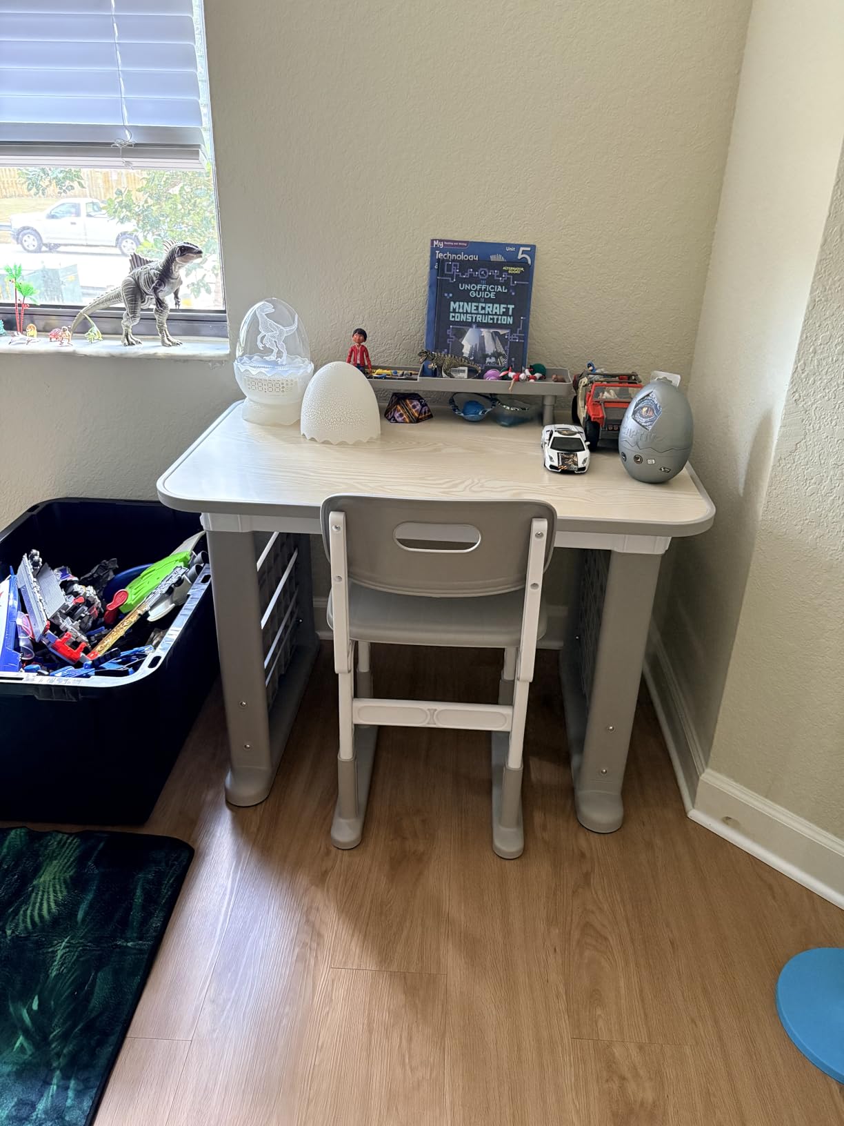 GITAWUSA Kids Desk and Chair Set, Height Adjustable Childrens Study Desk, Graffiti Table for 3-12 Years, Kids Art Table with Side Bookshelf and Storage, Multi-Functional for Bedroom & Study Room(Grey) customer photo 2