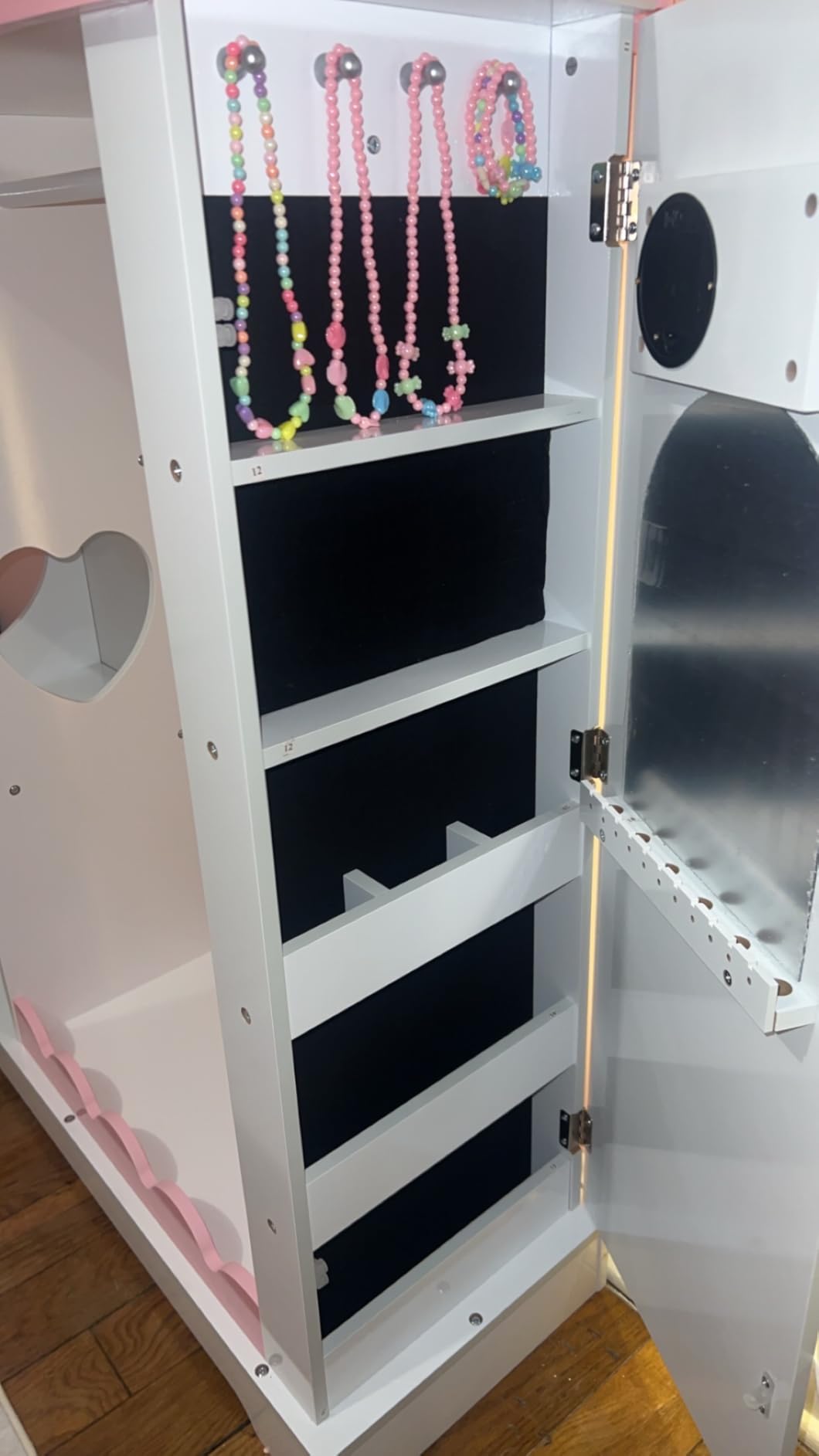 Xilingol Kids Armoire with Jewelry Cabinet, Dress up Storage with Mirror and Shelves, Princess Dress Closet and Costumes Wardrobe Closet, Costume Organizer for Bedroom, Kids Room, Girls (White) customer photo 2