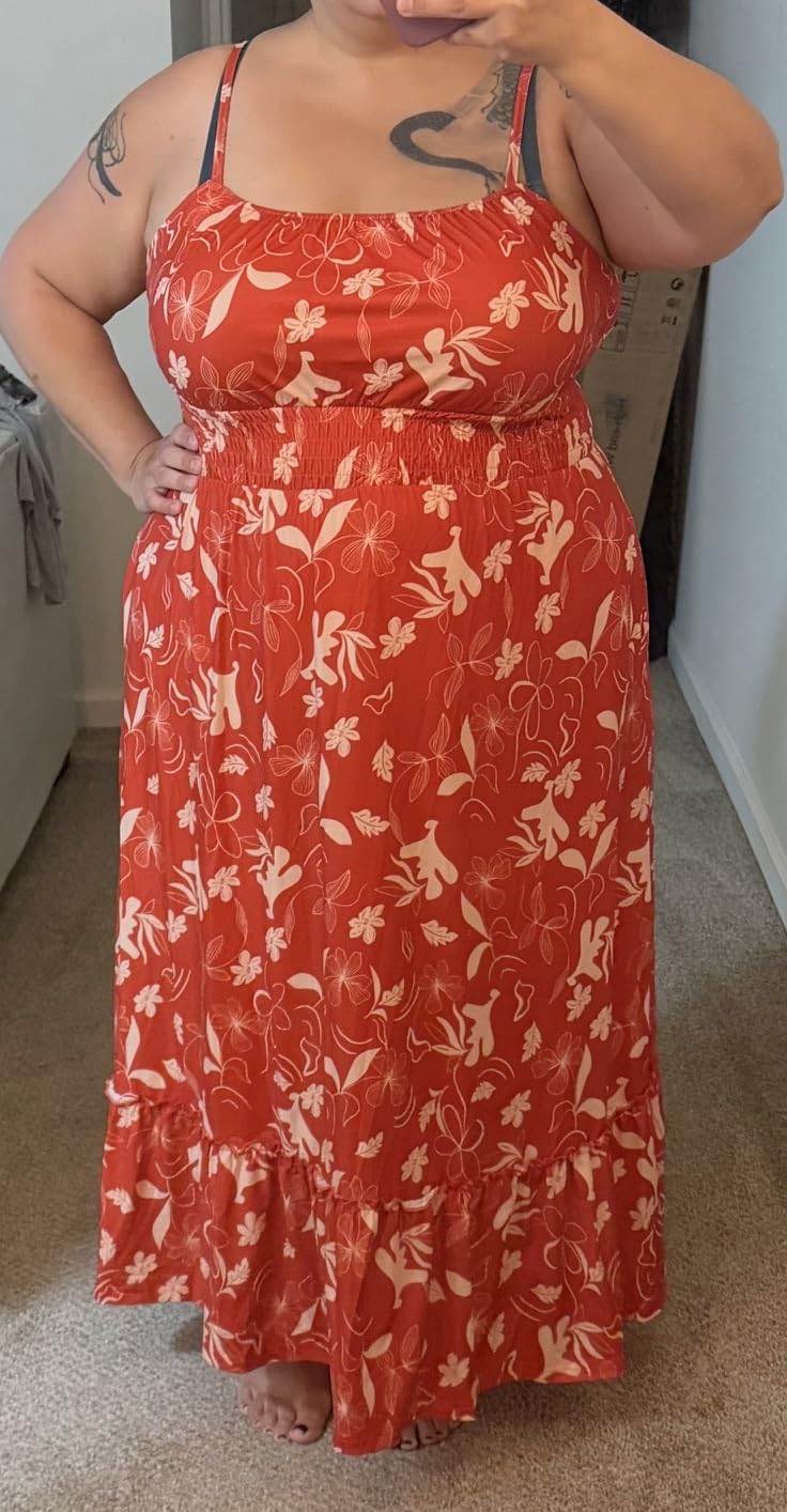GRACE KARIN Summer Dresses for Women 2026 Vacation,Smocked Floral Maxi Dress,Boho Beach Sundress with Pocket Fashion Clothing customer photo 1