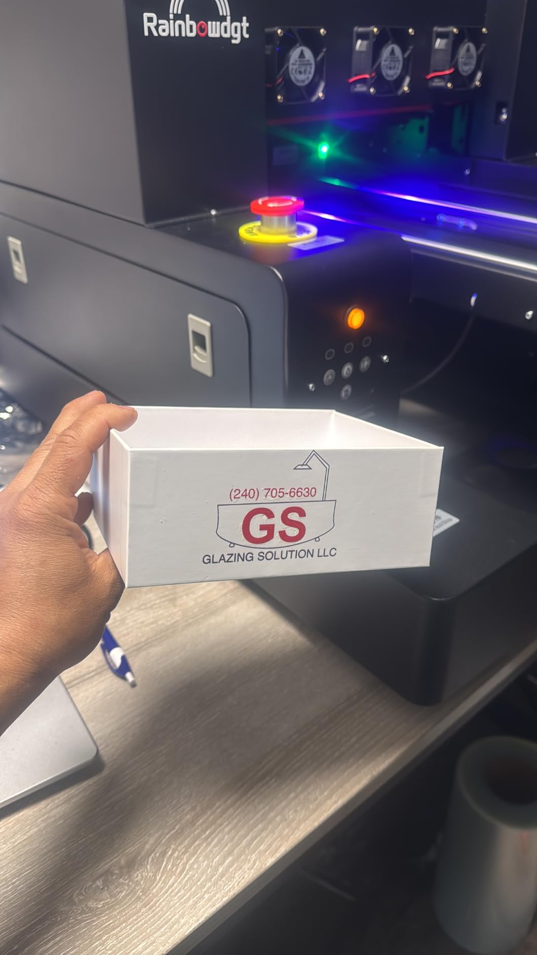 RAINBOWDGT A3 UV Printer Machine, 5760x2880 DPI, Bottle Holder & Stickers | 3D Embossing, White Ink Circulation, Auto Cleaning, Vacuum Platform. Phone Cases, Cups, Acrylic, Metal, Leather, Wood and More customer photo 2