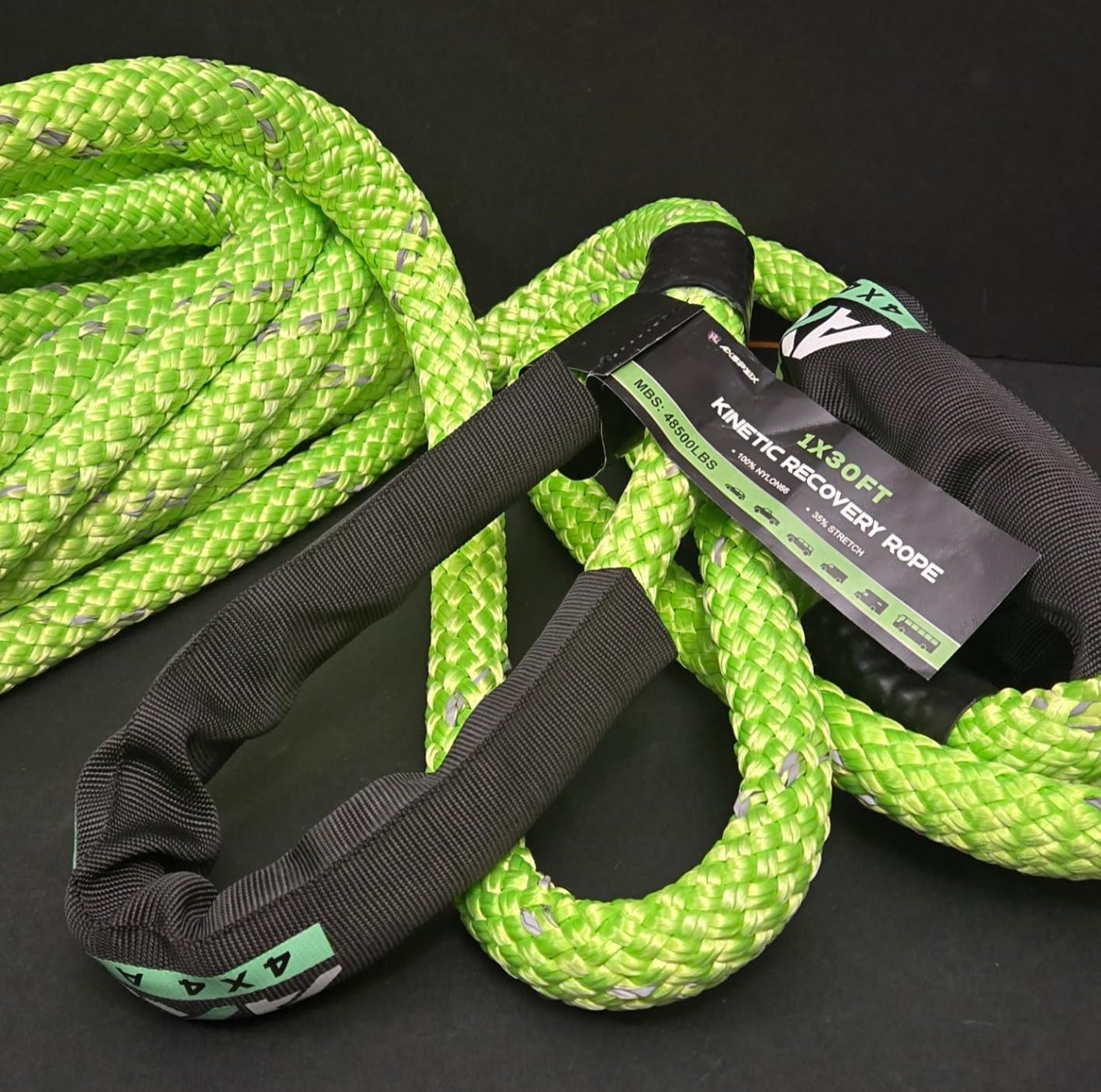 Kinetic Recovery Rope Kit (Reflective), 1.25in x 30ft 56,000Lbs, 35% High Elasticity, w/ 2 Soft Shackles, 18,666Lbs Work Load Limit for 4x4 Offroad Vehicle customer photo 2