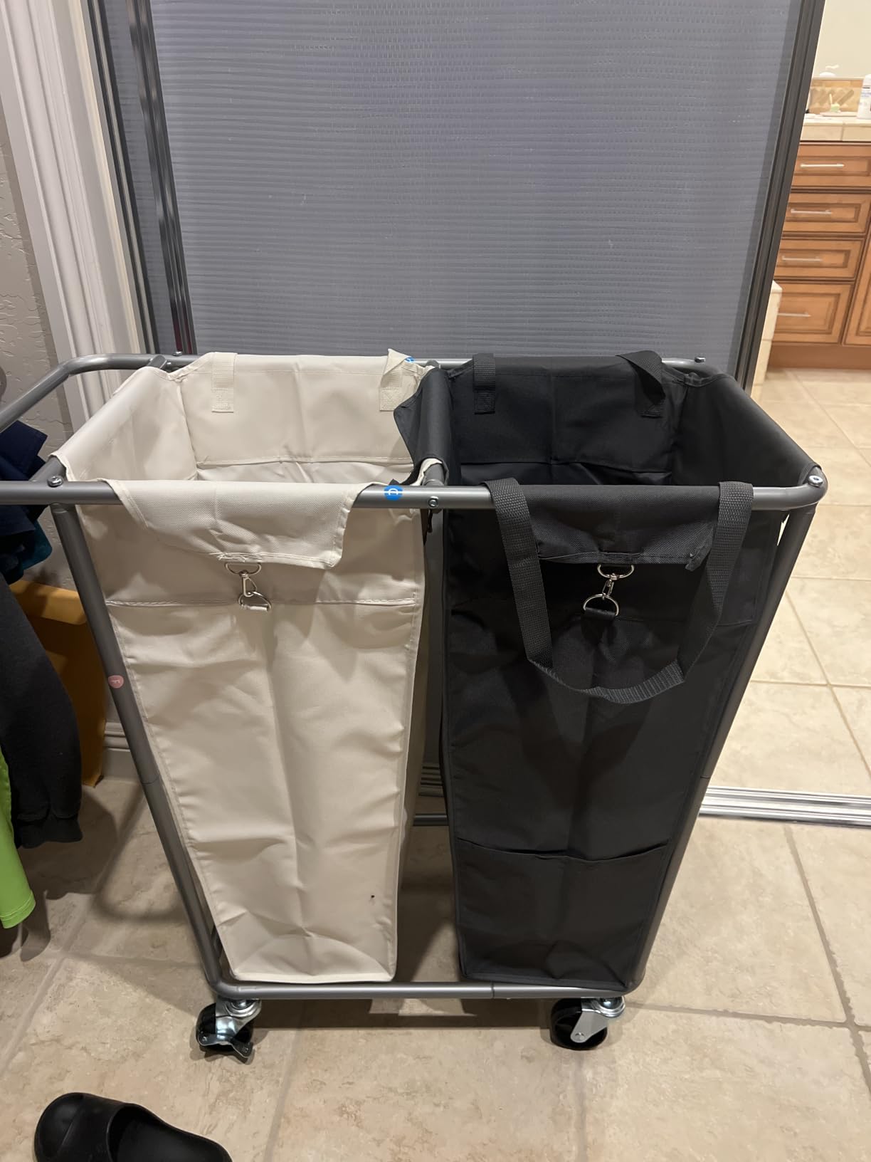 SONGMICS Laundry Basket with Wheels, 3-Section Laundry Sorter, 76.6 Gallons (290 L) Rolling Hamper with Removable Bags, Heavy-Duty Steel Frame, Cream White, Dark Gray and Ink Black URLS010X01 customer photo 1