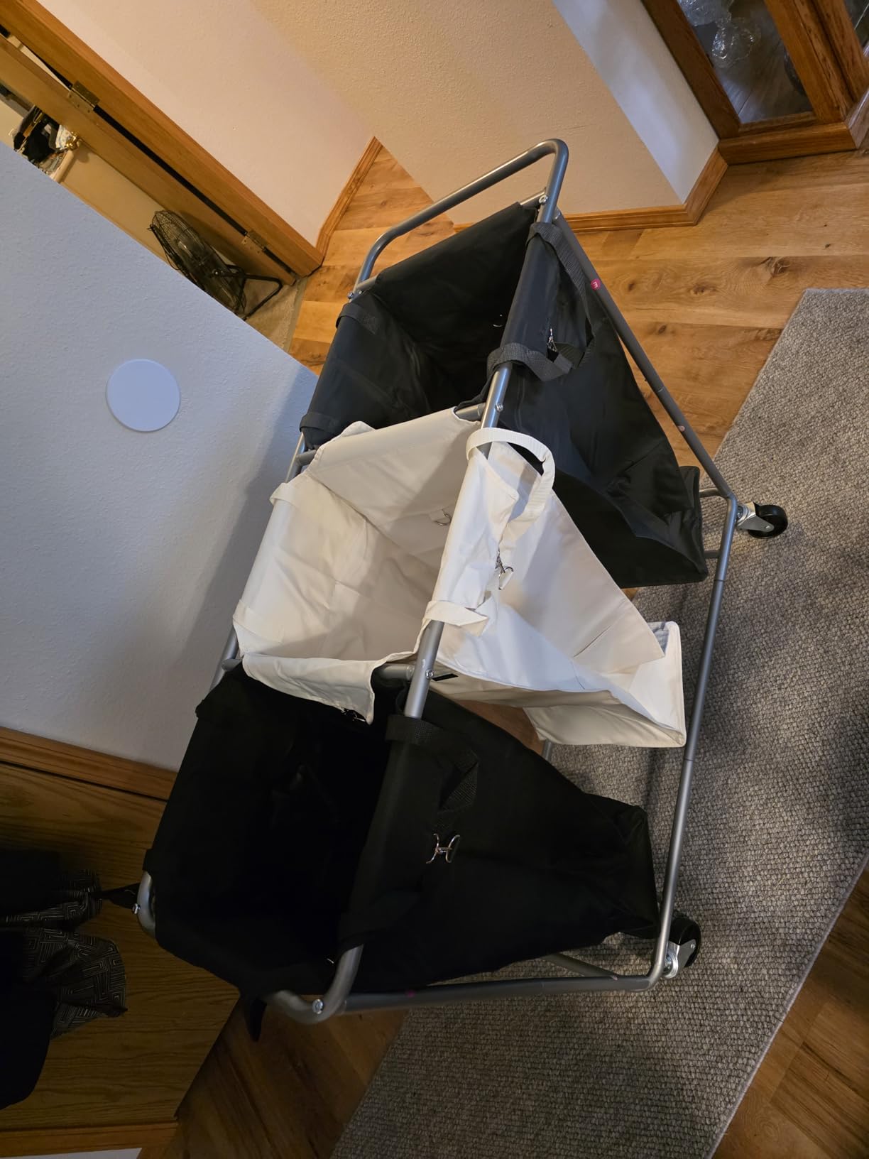 SONGMICS Laundry Basket with Wheels, 3-Section Laundry Sorter, 76.6 Gallons (290 L) Rolling Hamper with Removable Bags, Heavy-Duty Steel Frame, Cream White, Dark Gray and Ink Black URLS010X01 customer photo 2