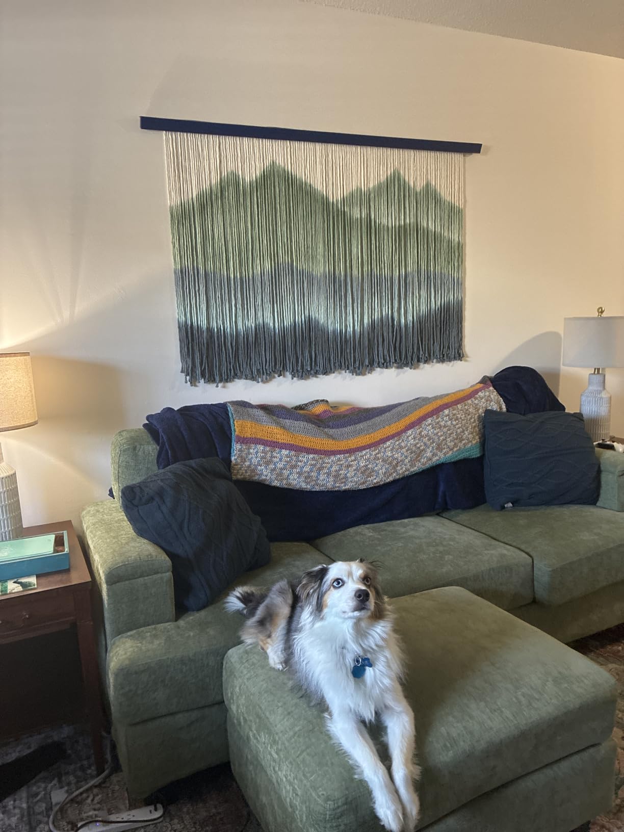 Sdjazl Woven Boho Macrame Wall Hanging Home Decor Tapestry Dip-Dyed Large Modern Handmade Colorful Mountain Landspace for Living room (green) customer photo 1