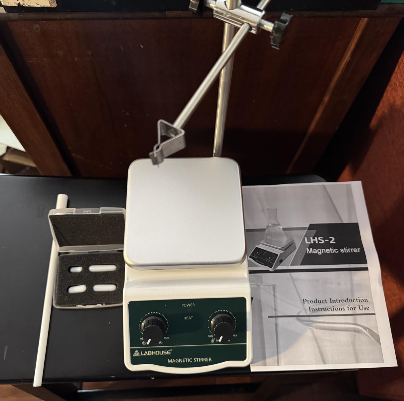 LHS-2 Magnetic Stirrer Hot Plate, 300°C/572°F, 2000RPM, 2L | Plate surface temp up to 300°C, PTFE stir bars & recycler, support stand, variable speed, for lab heating & mixing customer photo 1