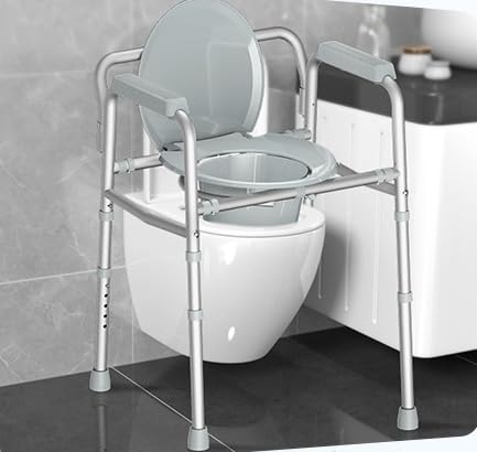HOMLAND 3-in-1 Bedside Commode Toilet with Sturdy Dual-Crossbar, 350lb customer photo 1