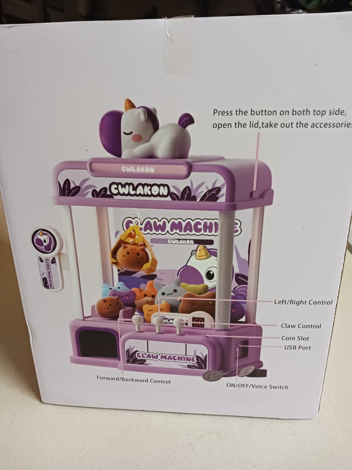 CWLAKON Claw Machine for Kids, Mini Vending Machine Girls Unicorn Toys with Sound & 20 Mini Toys, Candy Grabber Prize Dispenser Machine Electronic Arcade Games, Christmas Birthday Gifts, Pink customer photo 1